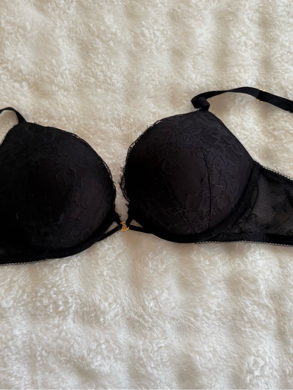 Victoria's Secret Black Lace Push-Up Bra with Gold Accent